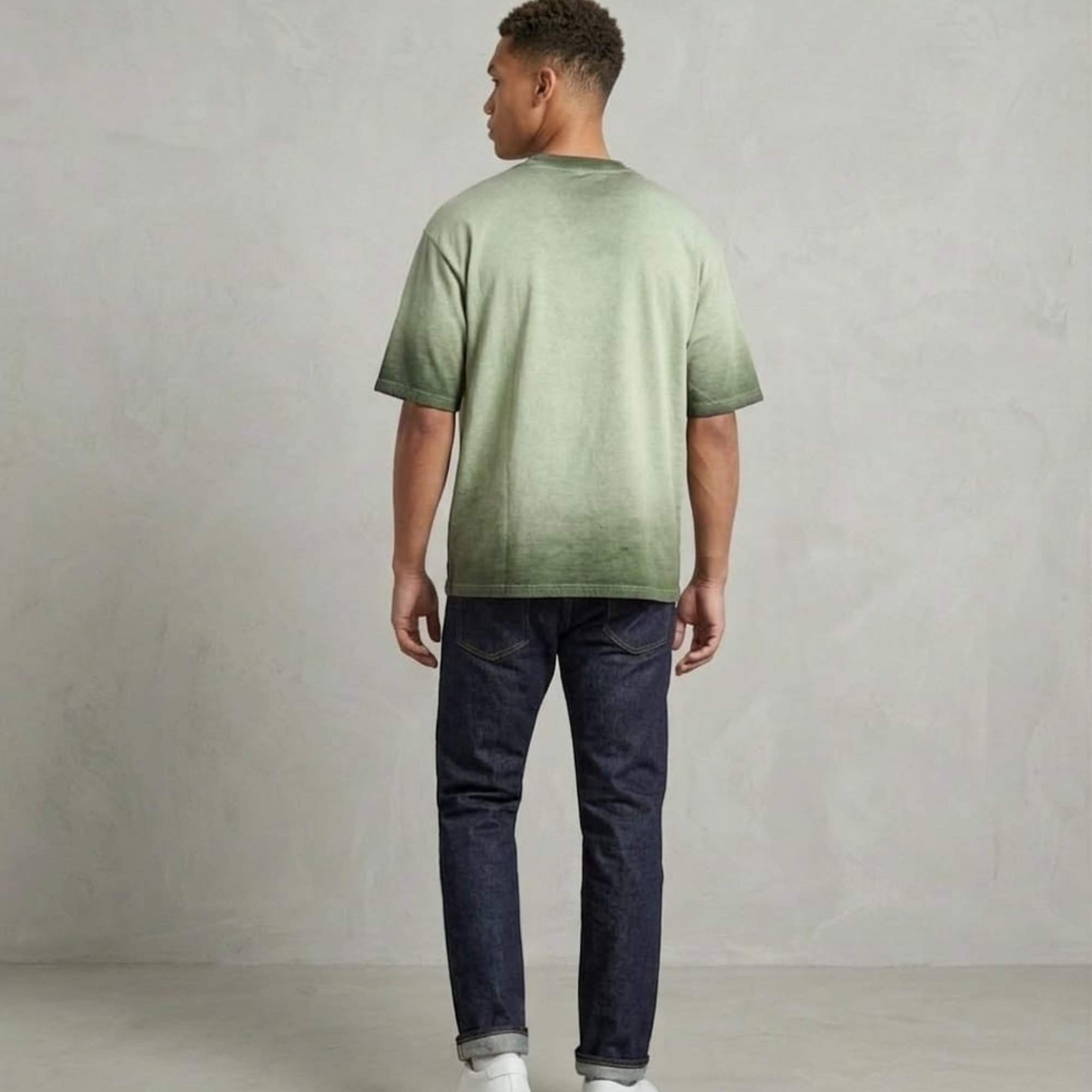 wingslabel plain oversized sun faded green tshirt back pose.jpg wingslabel plain oversized sun faded green tshirt back pose.jpg