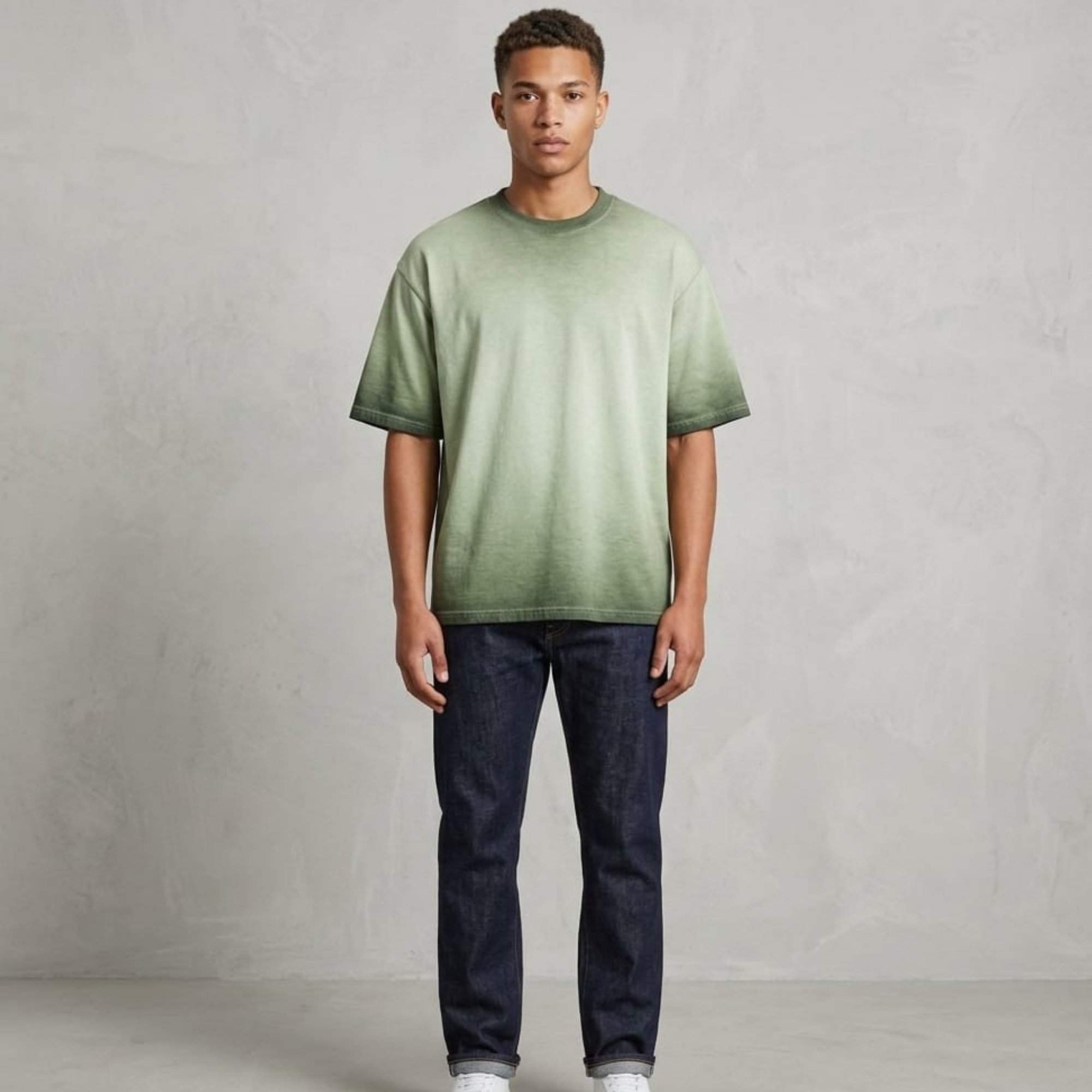 wingslabel plain oversized sun faded green tshirt full front pose.jpg wingslabel plain oversized sun faded green tshirt full front pose.jpg